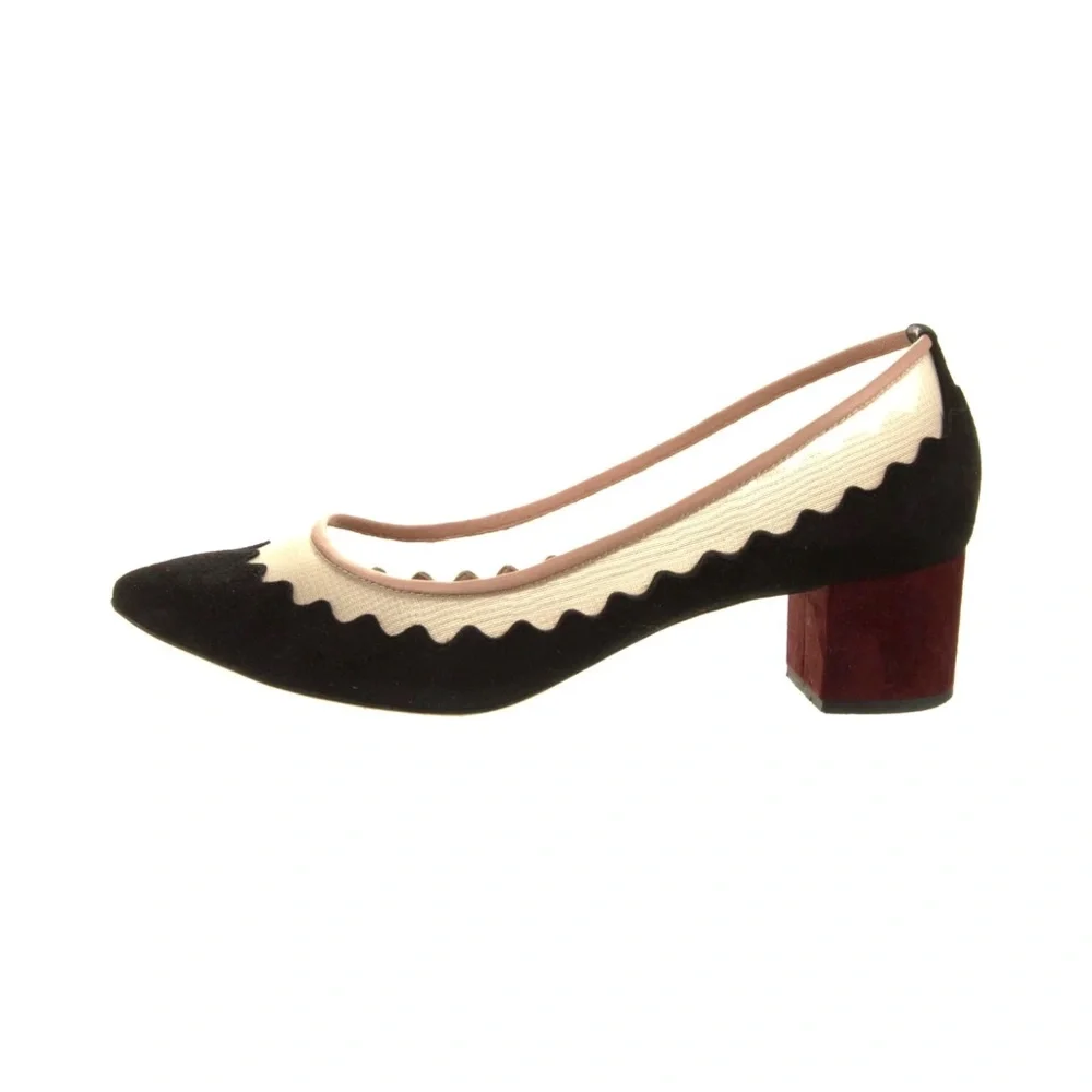 REDUCED Chloe Suede Leather Mesh Accent Pumps Heels Black/ Burgundy 37/ 7